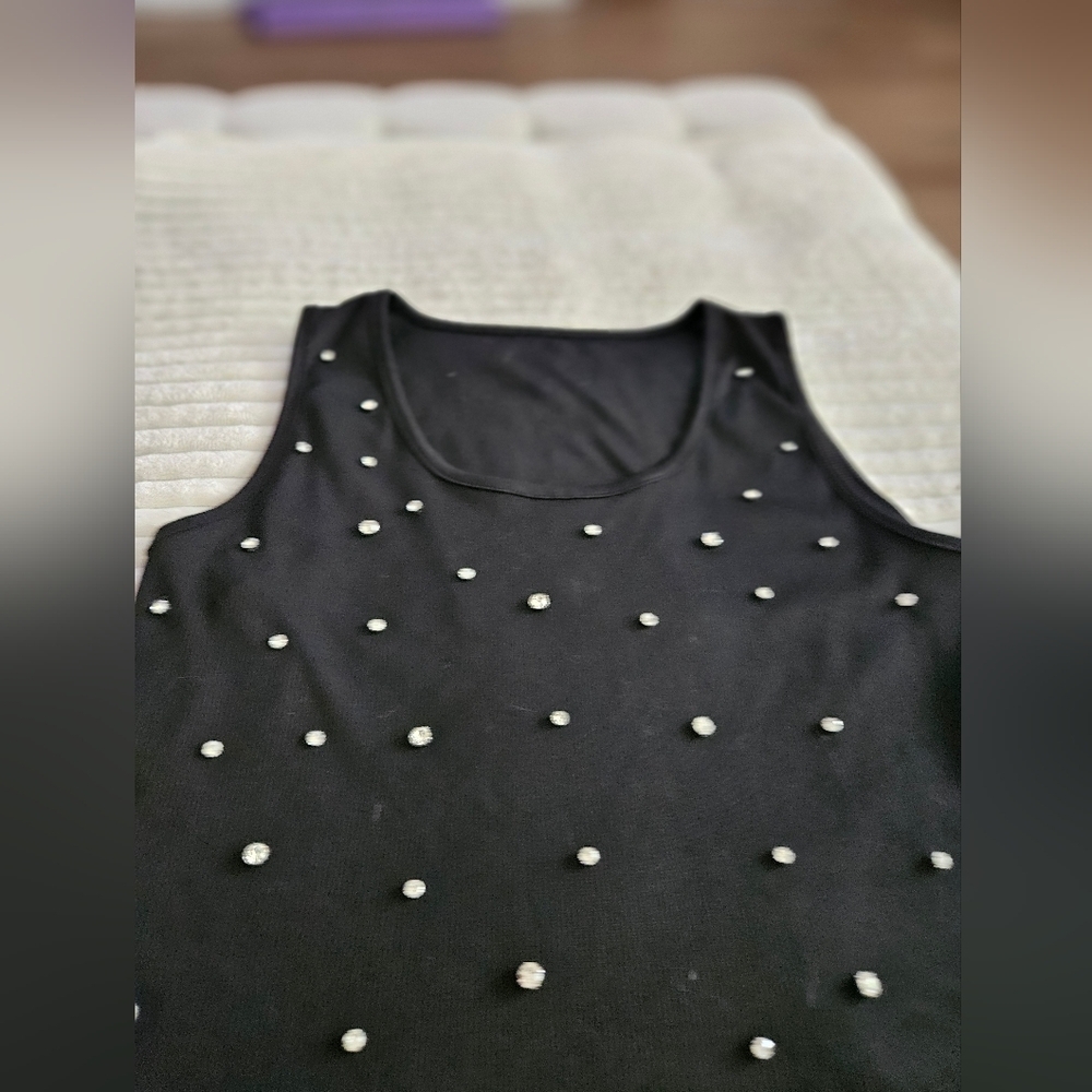 Black Sleeveless Top with Pearl Accents